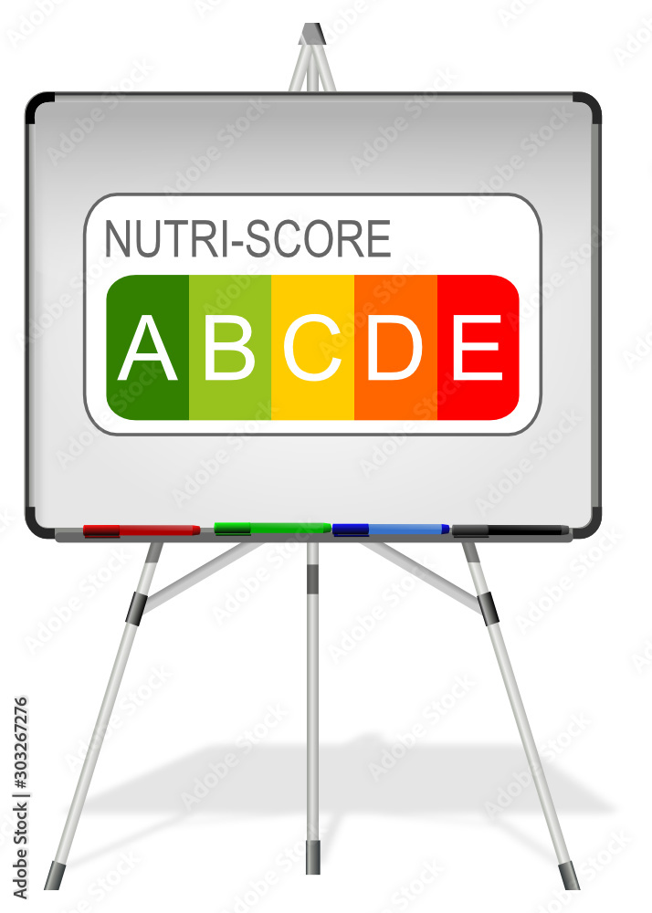 Whiteboard with Nutri-Score Label, 5-colour Nutrition Label - 3D illustration Whiteboard with Nutri-Score Label, 5-colour Nutrition Label - 3D illustration