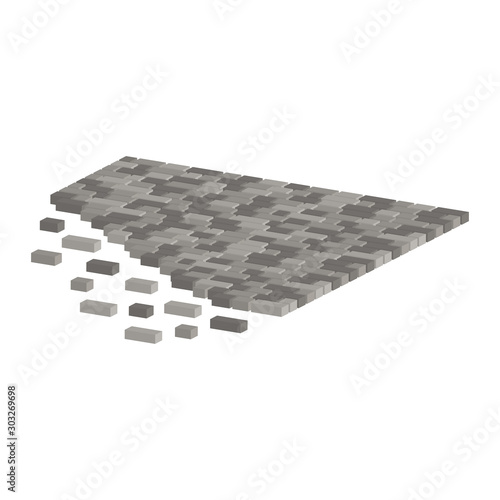 Layout example of paving slabs.Walking alley.Vector isometric and 3D view.