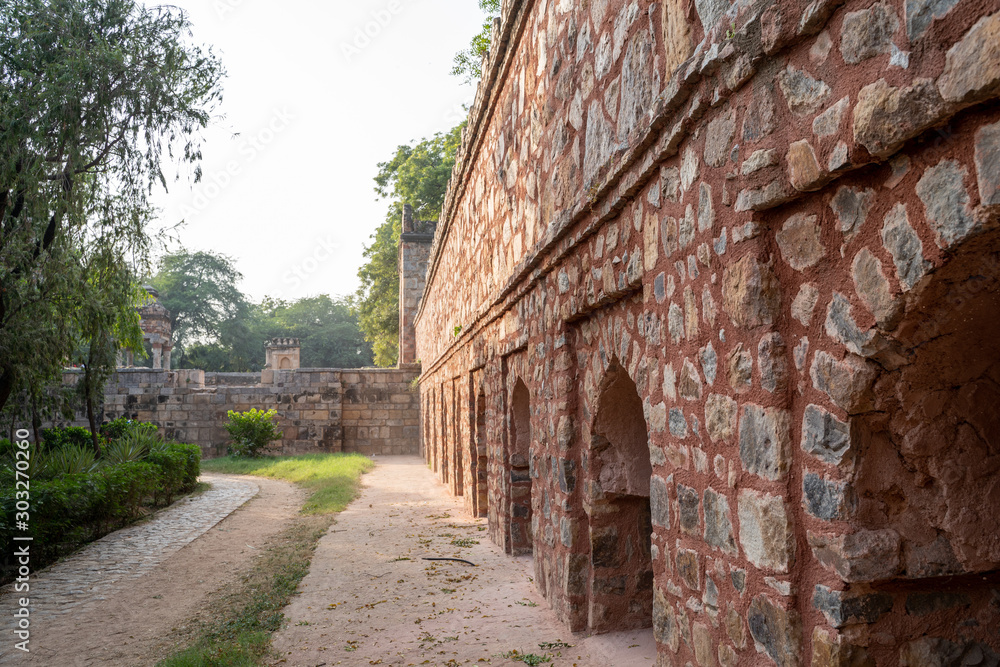 Brick walls of the Tomb of Sikandar Lodi, the ruler of the Lodi Dynasty in Lodhi Gardens in New Delhi, India