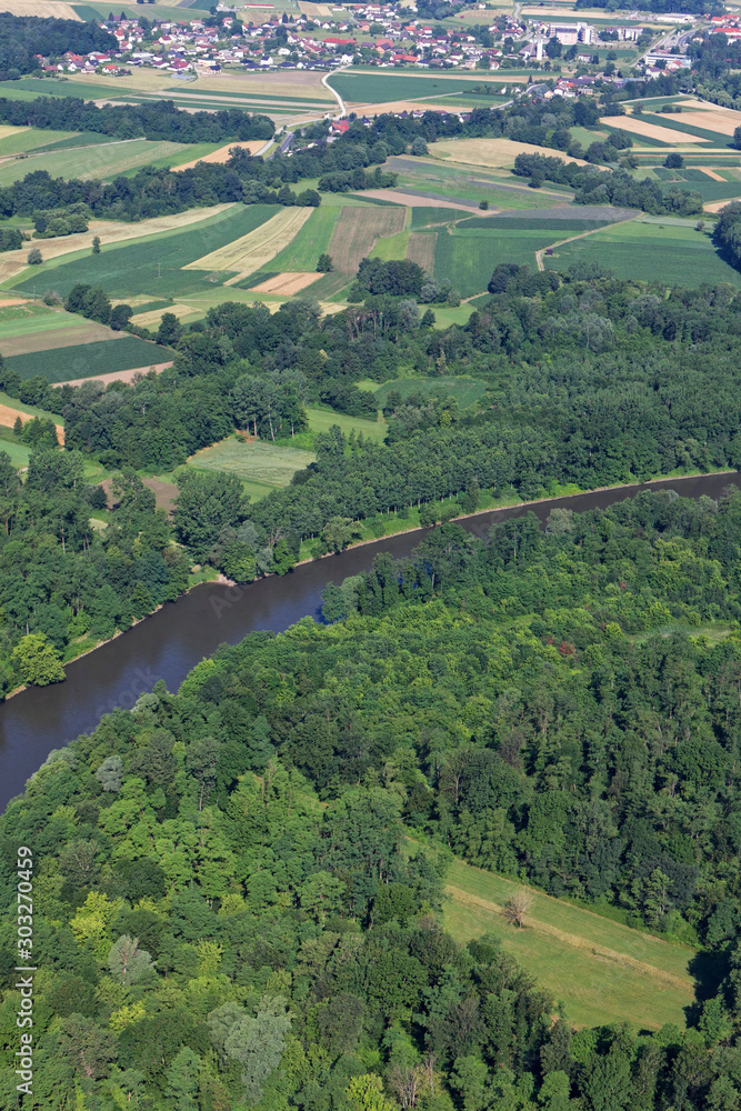 Obraz premium The Mura River in Slovenia in its forested floodplain 