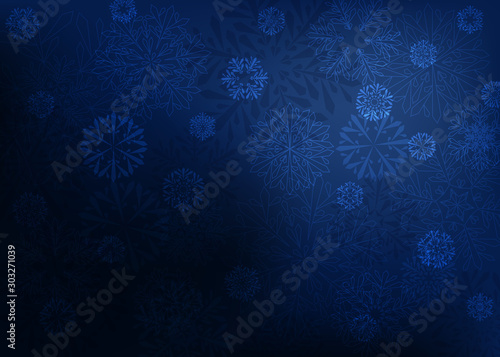 dark blue winter background with snowflakes. vector illustration. design element for greeting card, banner, invitation, sign, postcard, vignette, flyer