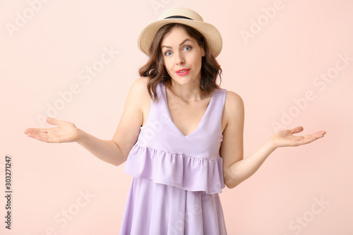 Helpless young woman on col...