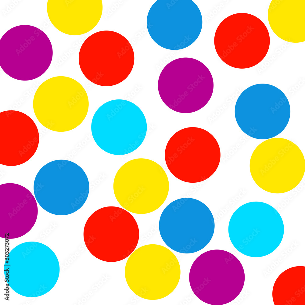 Dots of different colors on a white background. Colorful polka dot background. Template background in white. Red, blue, purple, turquoise and yellow polka dots Dots of different colors on a white background. Colorful polka dot background. Template background in white. Red, blue, purple, turquoise and yellow polka dots