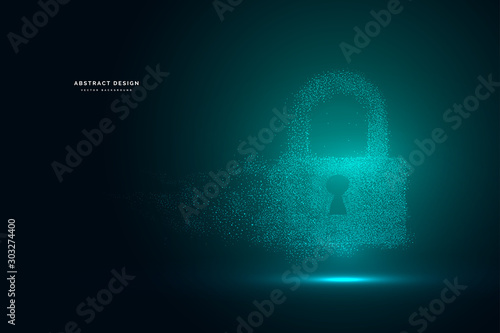 Points are connected and create a sign of the Cyber security concept lock. Technology and network concept. digital internet. Abstract background technology.Vector illustration