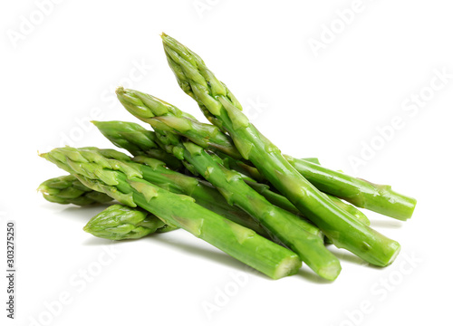 Effective Boiled asparagus on white background photo