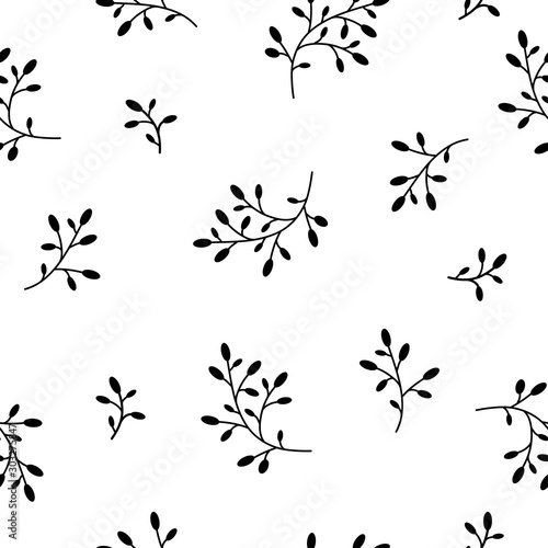 Floral Seamless pattern texture with Black berries sprigs.