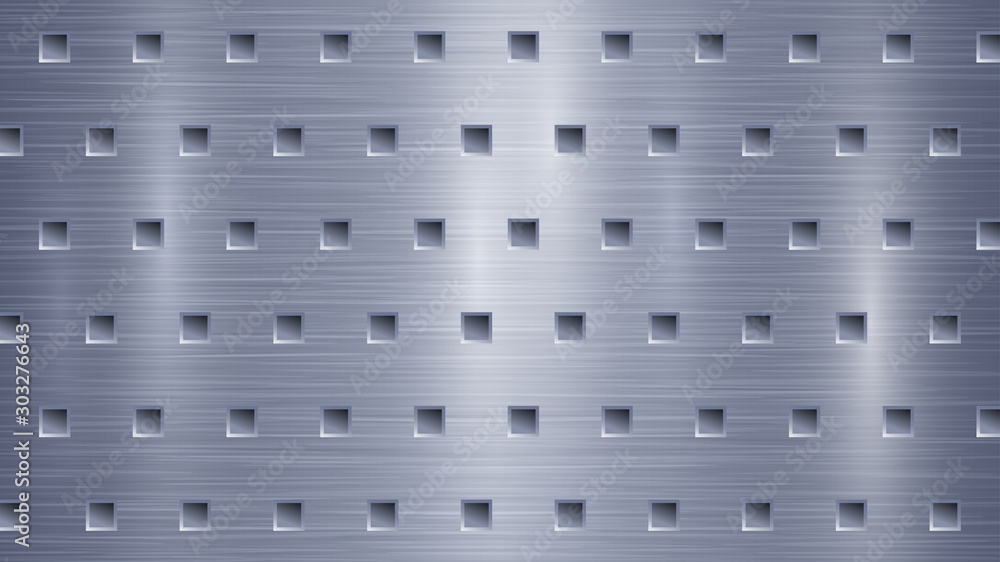 Abstract metal background with square holes in blue colors Abstract metal background with square holes in blue colors