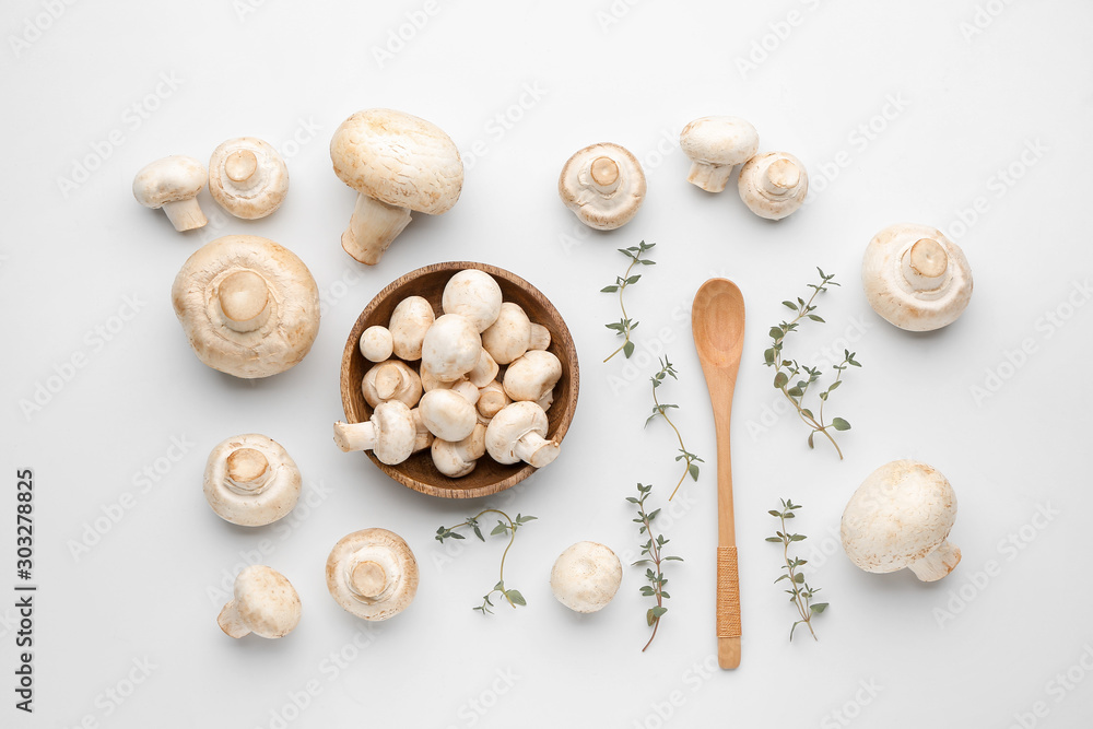 Obraz premium Fresh mushrooms on white background
