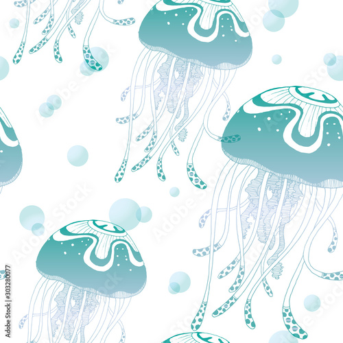Jellyfish pattern seamless tile background.