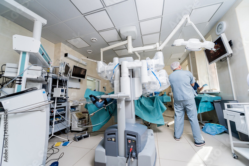 Modern surgical system. Medical robot. Minimally invasive robotic surgery.