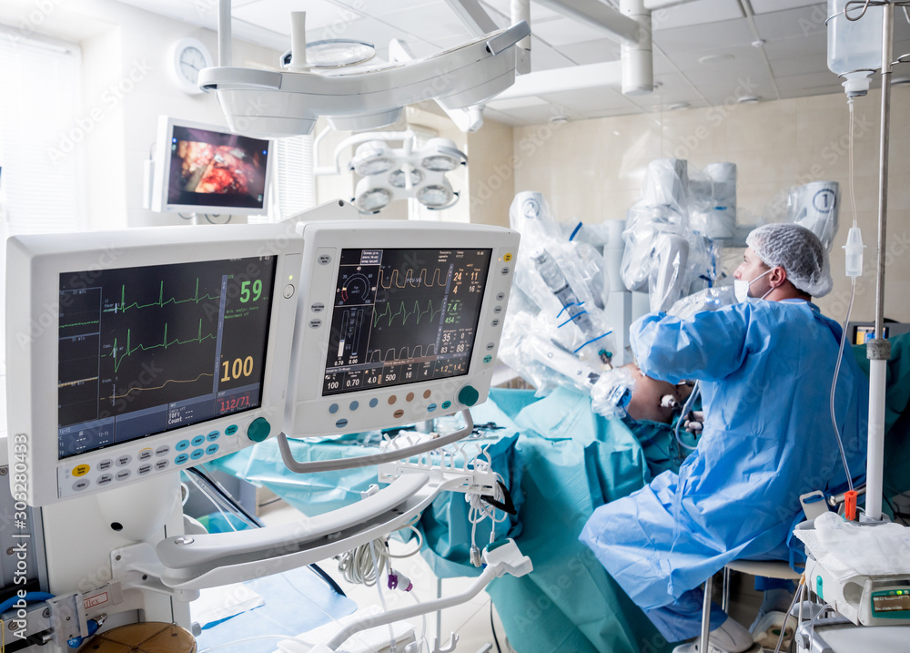 Modern surgical system. Medical robot. Minimally invasive robotic surgery. Modern surgical system. Medical robot. Minimally invasive robotic surgery.