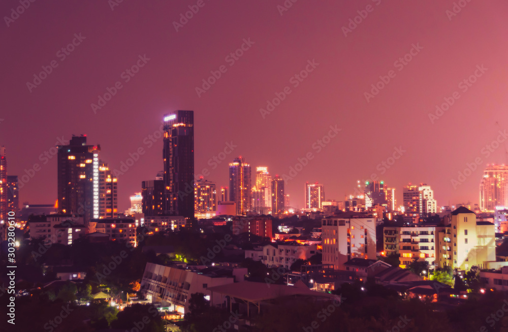 Bangkok night view with skyscraper in business district in Bangkok Thailand