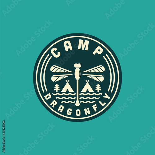Camp dragonfly simple logo design for camping club