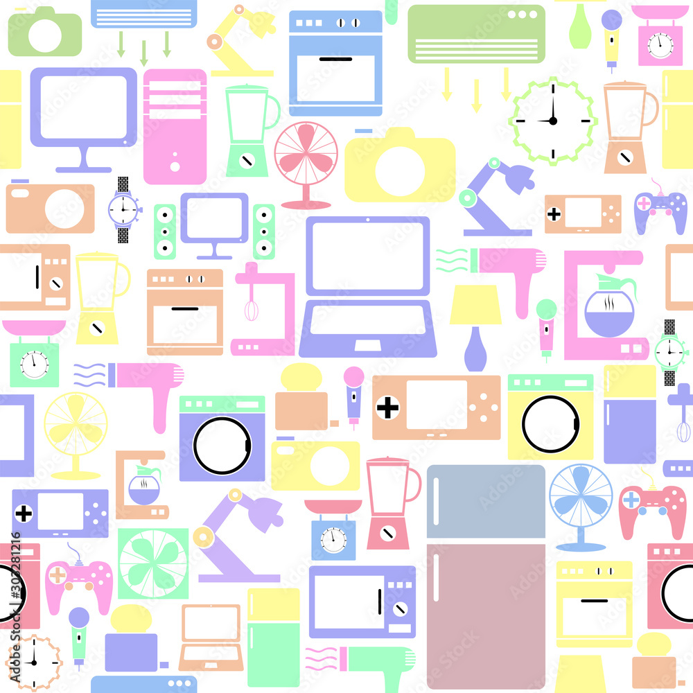 home appliance seamless pattern background icon.