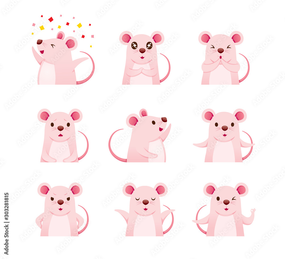 Rats Emoticons Icons Set, Year Of The Rat, Zodiac