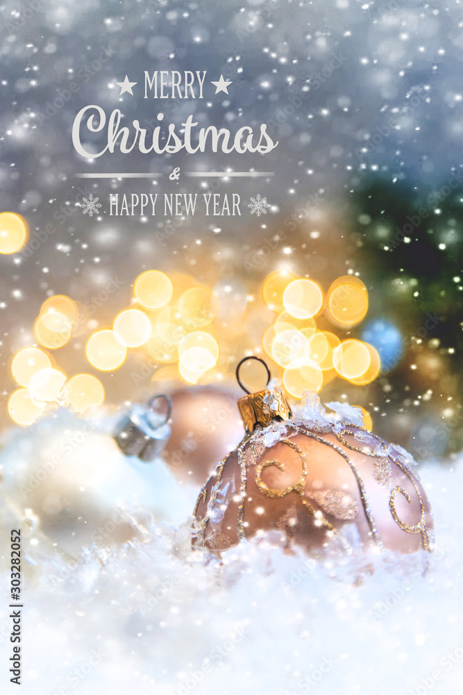 Merry Christmas and Happy New Year, Holidays greeting card background. Selective focus. - obrazy, fototapety, plakaty 