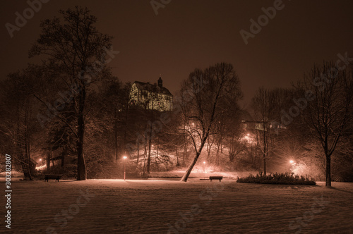 Snowy castle Joessnitz in winter