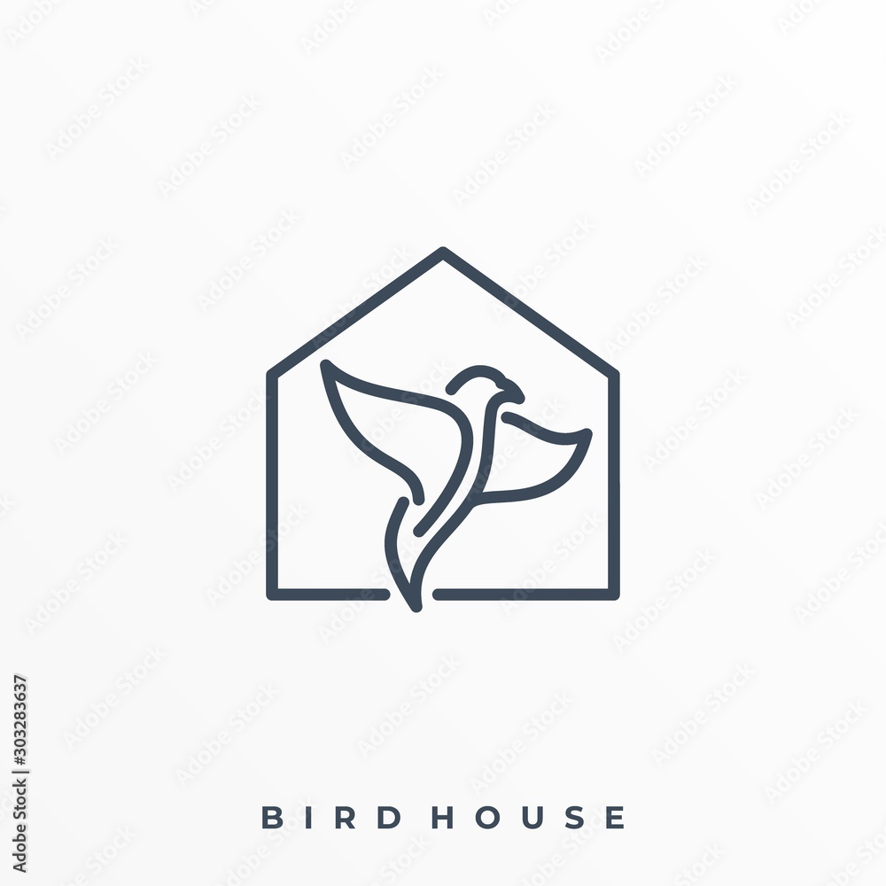 Bird With House Line Art Illustration Vector Template Bird With House Line Art Illustration Vector Template