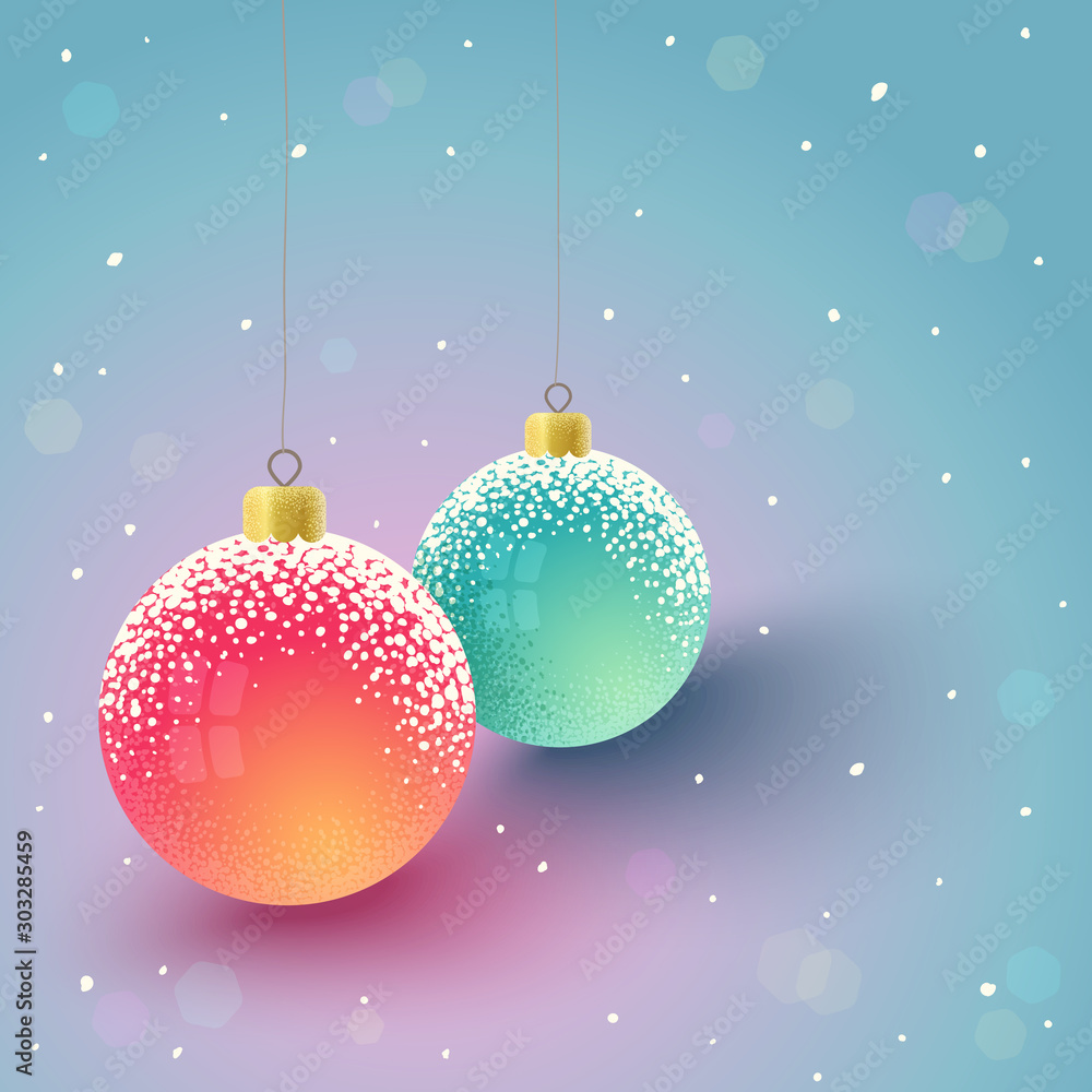 Christmas card with balls on snow