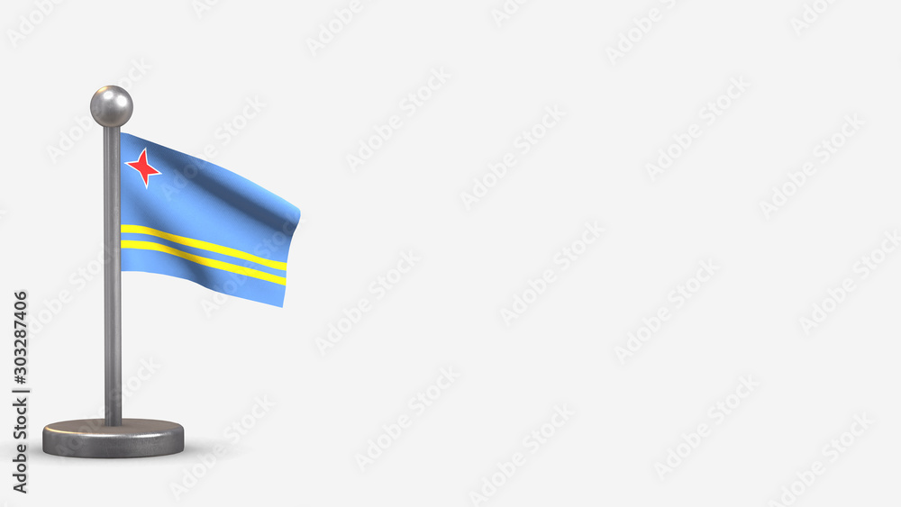 Aruba 3D waving flag illustration on tiny flagpole. Aruba 3D waving flag illustration on tiny flagpole.