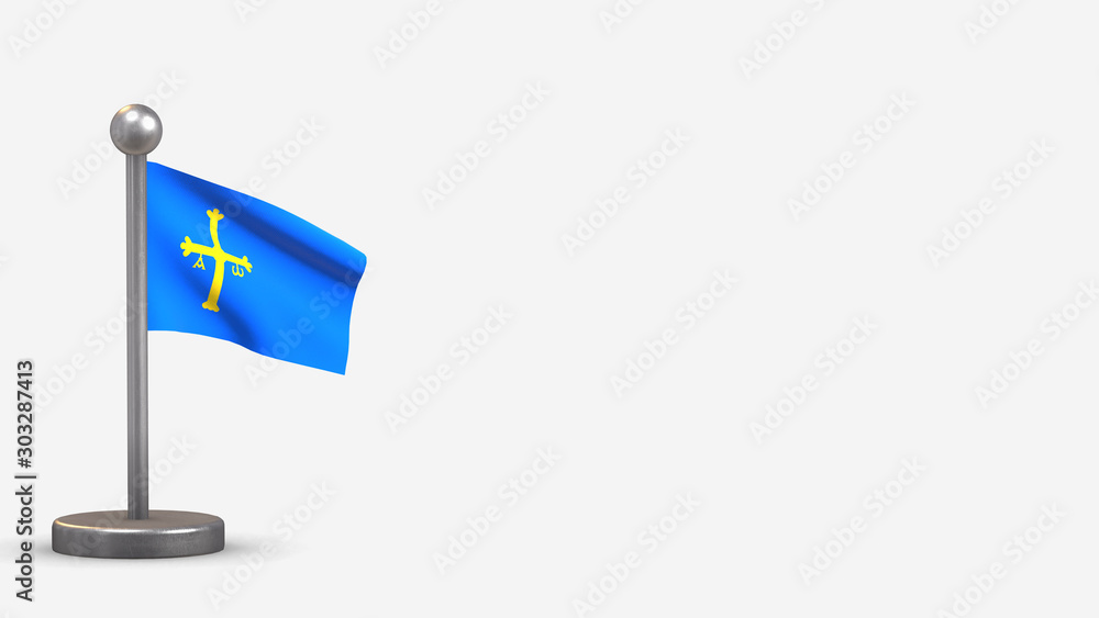 Asturias 3D waving flag illustration on tiny flagpole. Asturias 3D waving flag illustration on tiny flagpole.