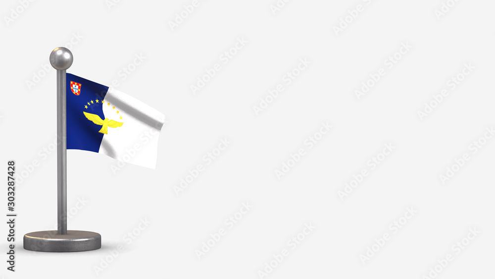 Azores 3D waving flag illustration on tiny flagpole. Azores 3D waving flag illustration on tiny flagpole.