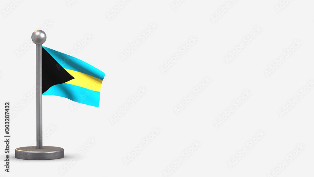 Bahamas 3D waving flag illustration on tiny flagpole. Bahamas 3D waving flag illustration on tiny flagpole.