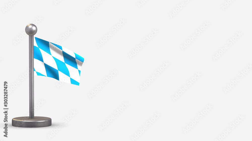 Fototapeta premium Bavaria 3D waving flag illustration on tiny flagpole.
