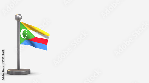 Comores 3D waving flag illustration on tiny flagpole.