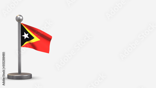 East Timor 3D waving flag illustration on tiny flagpole.