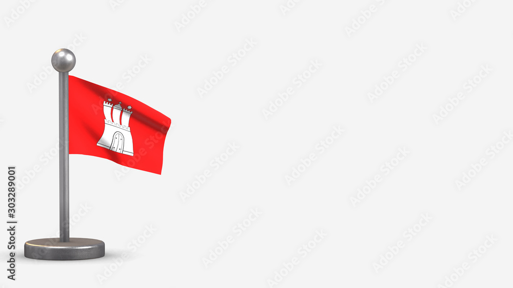 Hamburg 3D waving flag illustration on tiny flagpole. Hamburg 3D waving flag illustration on tiny flagpole.