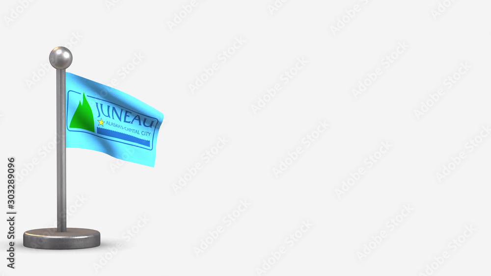 Juneau Alaska 3D waving flag illustration on tiny flagpole. Juneau Alaska 3D waving flag illustration on tiny flagpole.