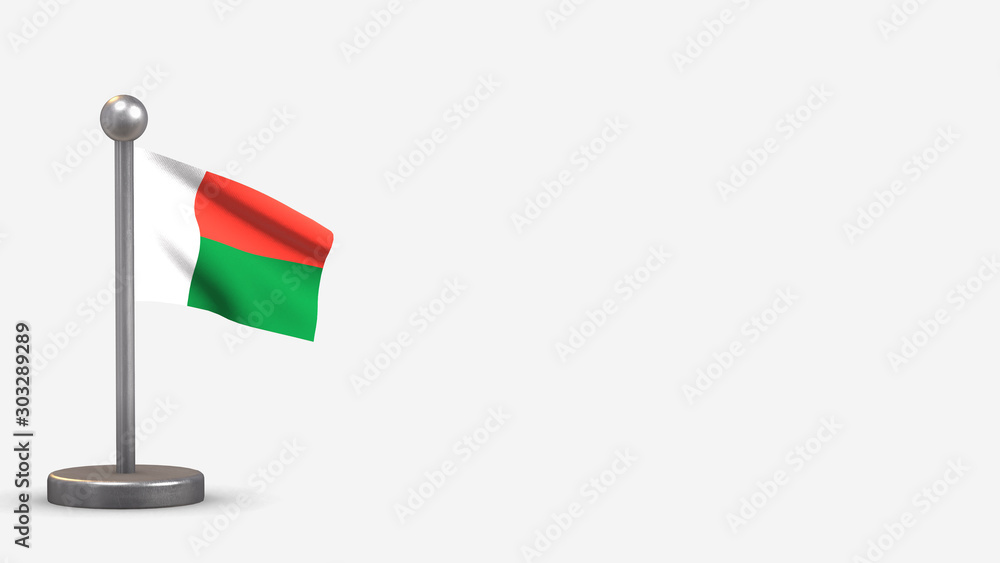 Madagascar 3D waving flag illustration on tiny flagpole. Madagascar 3D waving flag illustration on tiny flagpole.