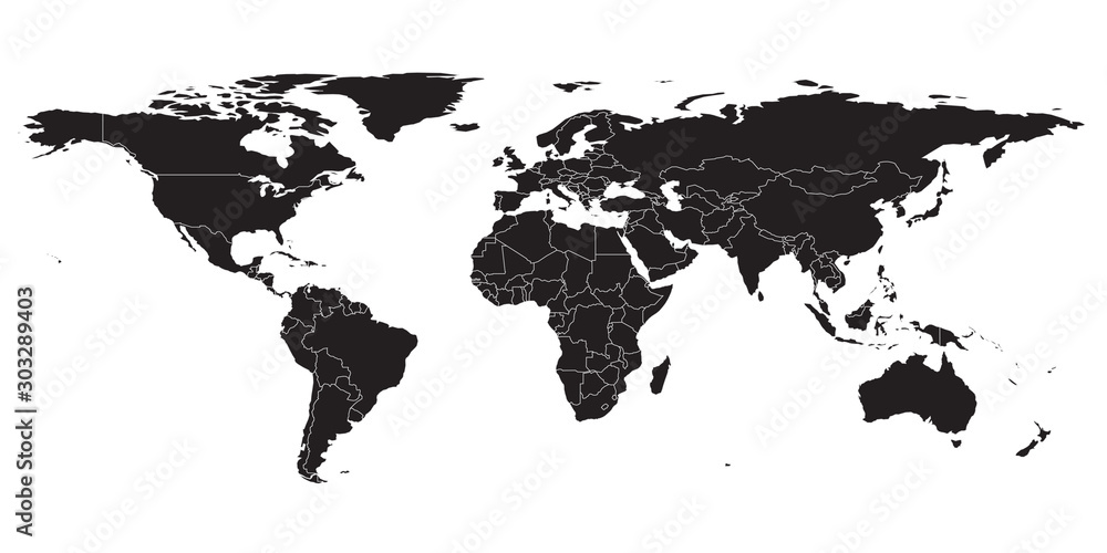 World map black , white background isolated . Vector illustration ...