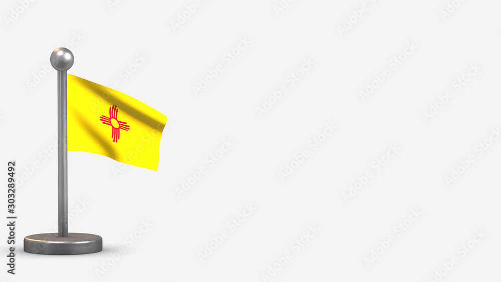 New Mexico 3D waving flag illustration on tiny flagpole. New Mexico 3D waving flag illustration on tiny flagpole.