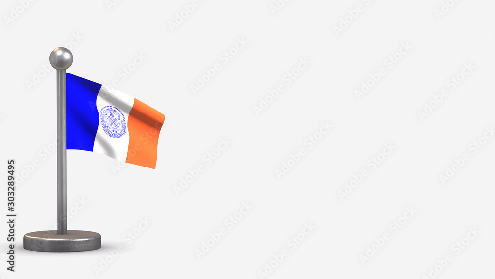 New York City 3D waving flag illustration on tiny flagpole. New York City 3D waving flag illustration on tiny flagpole.
