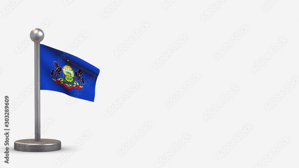 Pennsylvania 3D waving flag illustration on tiny flagpole. Pennsylvania 3D waving flag illustration on tiny flagpole.