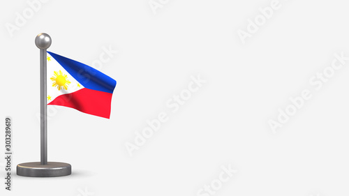 Philippines 3D waving flag illustration on tiny flagpole.