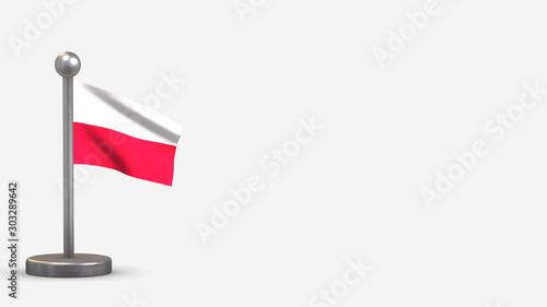 Poland 3D waving flag illustration on tiny flagpole.