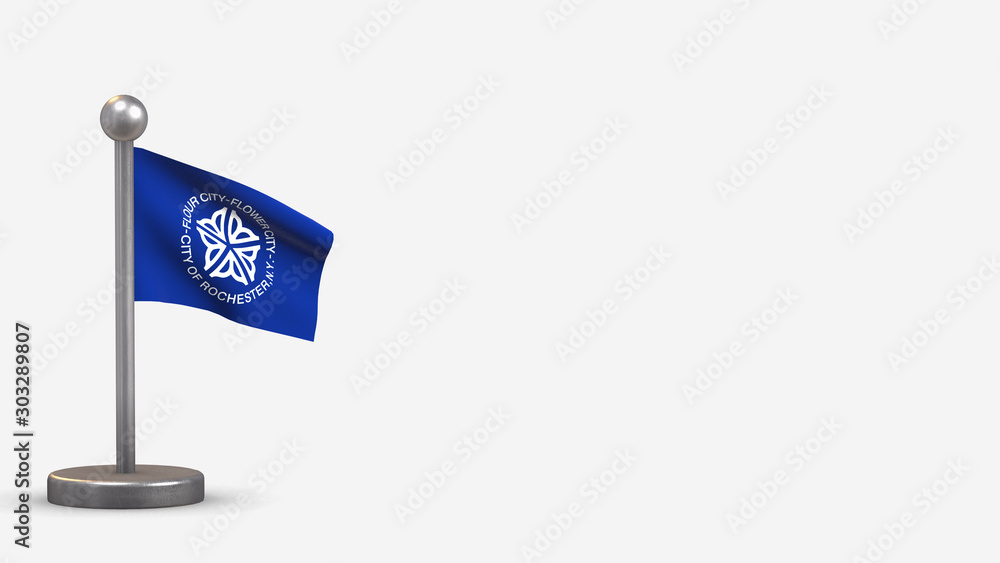 Rochester New York 3D waving flag illustration on tiny flagpole. Rochester New York 3D waving flag illustration on tiny flagpole.