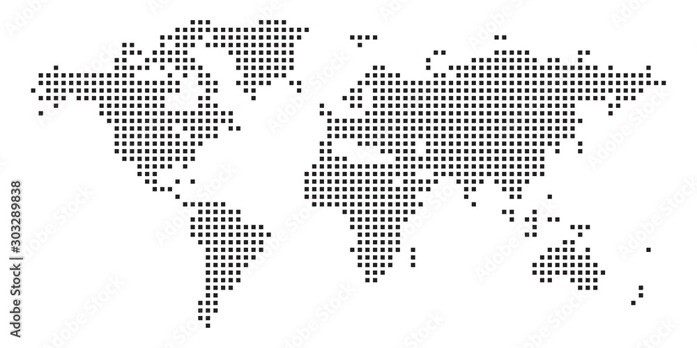 World map black squares white background isolated . Vector illustration ...