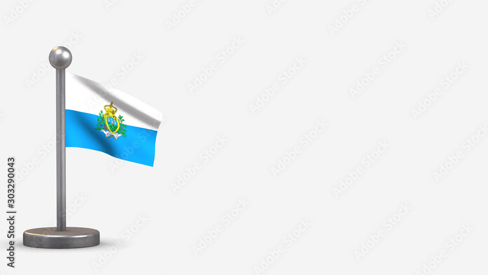 San Marino 3D waving flag illustration on tiny flagpole. San Marino 3D waving flag illustration on tiny flagpole.