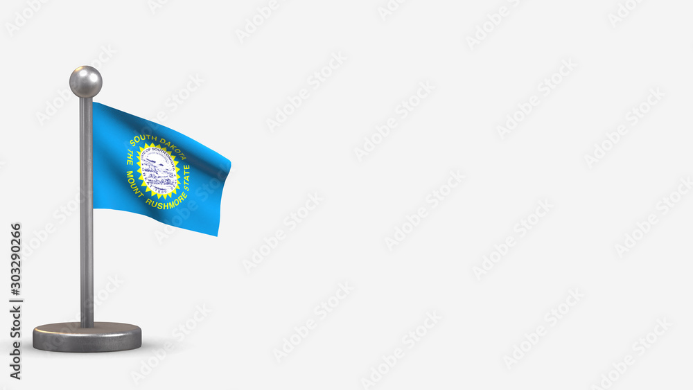 South Dakota 3D waving flag illustration on tiny flagpole. South Dakota 3D waving flag illustration on tiny flagpole.
