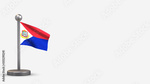 Sint Maarten 3D waving flag illustration on tiny flagpole.