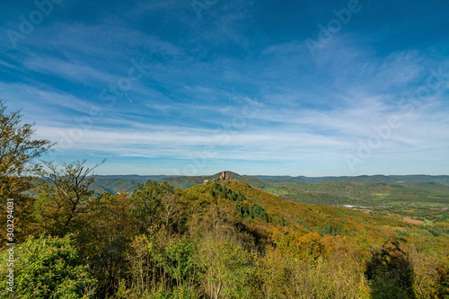The view down from the Reichsburg Trifels in Palatinate, Autumn, Germany 2019