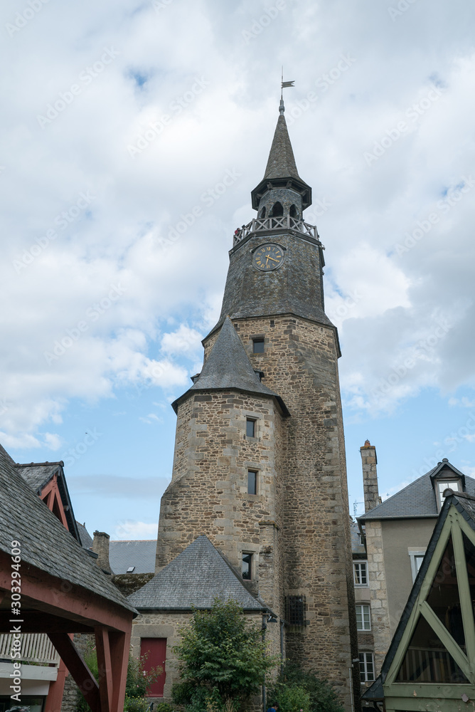 historic clock tower in the old town center of Dinan in Brittany