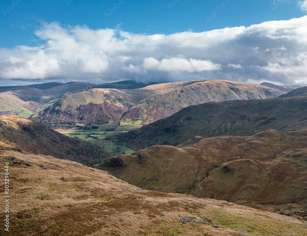 Fototapeta premium Aerial Shoot over Scenic Valley in Lake District