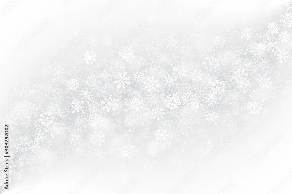 Frozen Window Glass Effect With Realistic Snowflakes Overlay On Light Muted Silver Background. Merry Christmas, Xmas, Happy New Year, Noel, Yule Winter Season Holidays Abstract Illustration Frozen Window Glass Effect With Realistic Snowflakes Overlay On Light Muted Silver Background. Merry Christmas, Xmas, Happy New Year, Noel, Yule Winter Season Holidays Abstract Illustration