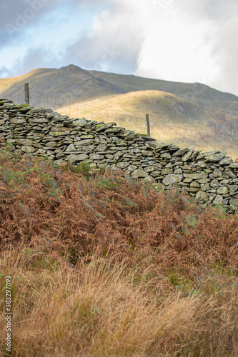 Cumbrian Stone Wall  at the top of Autumnal Hill photo