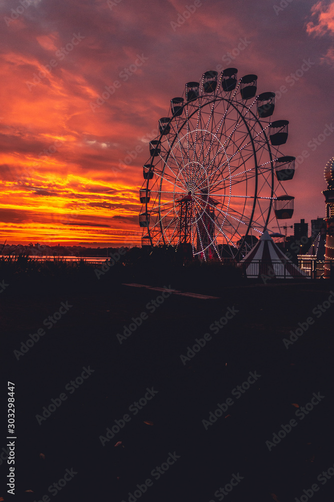 Ferris Wheel On Sunset